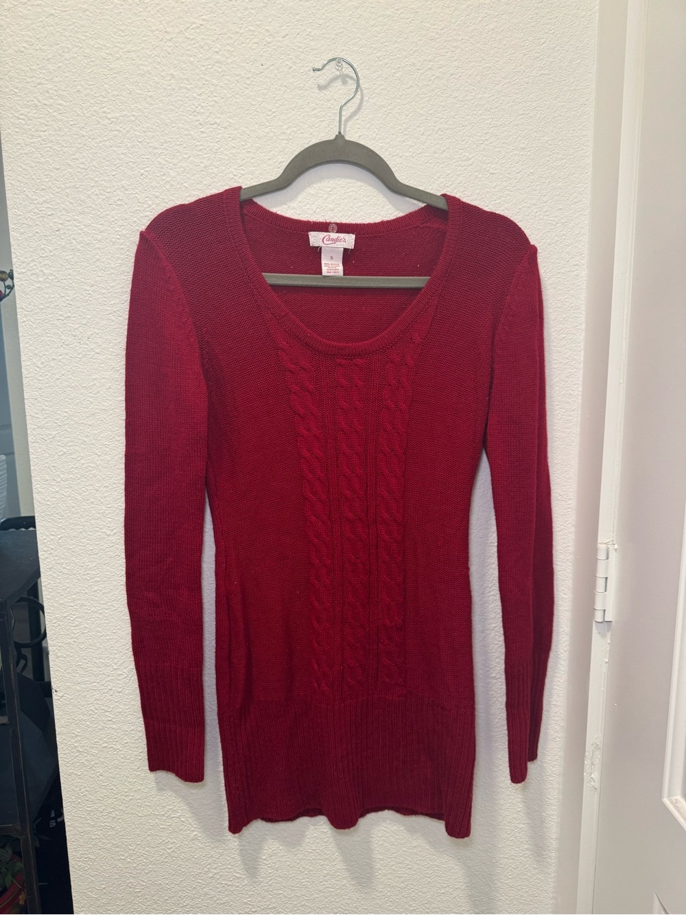 Candie's Red Cable-Knit Scoop Neck Sweater